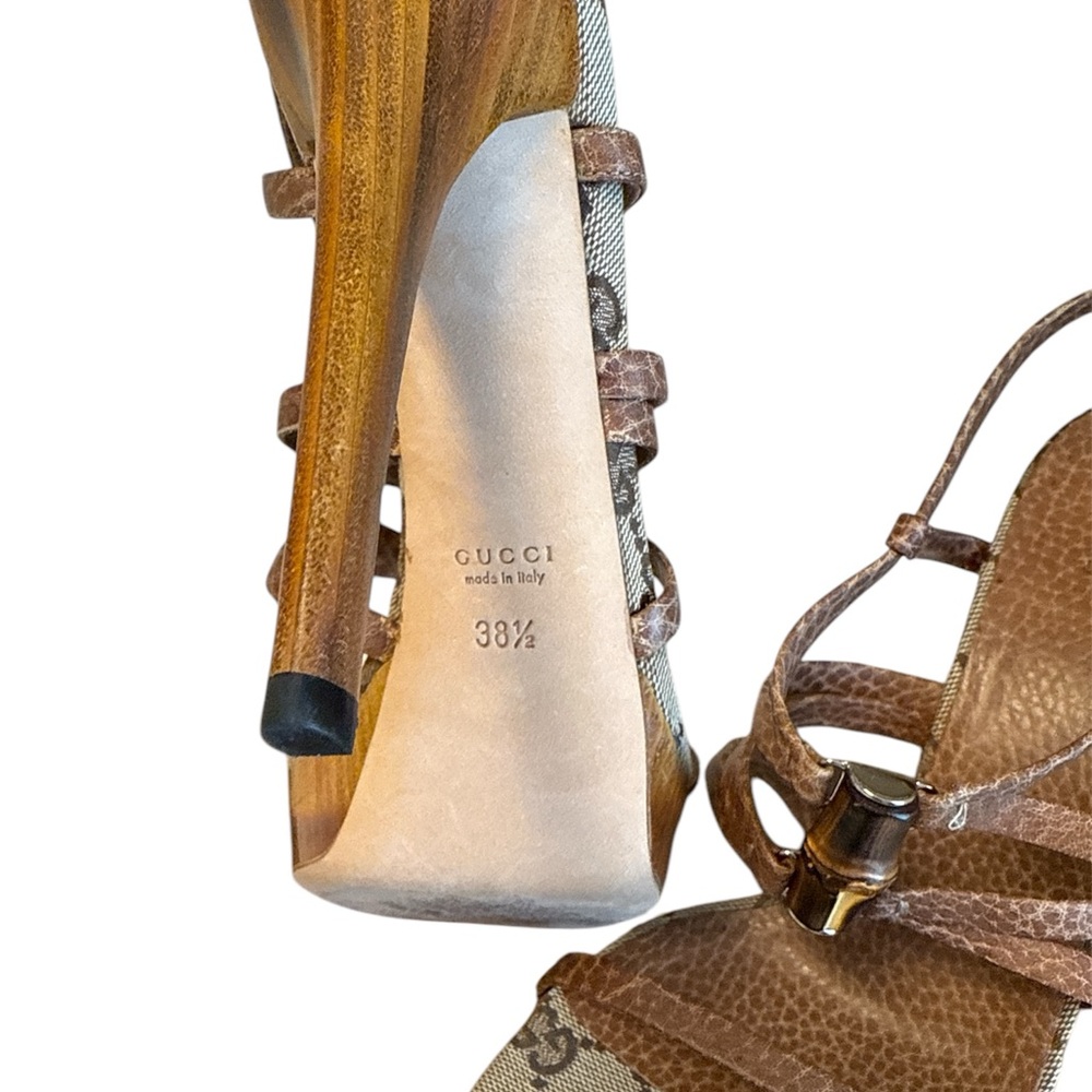 Gucci Brown Leather Bamboo Signature Sandal - Picture 4 of 6